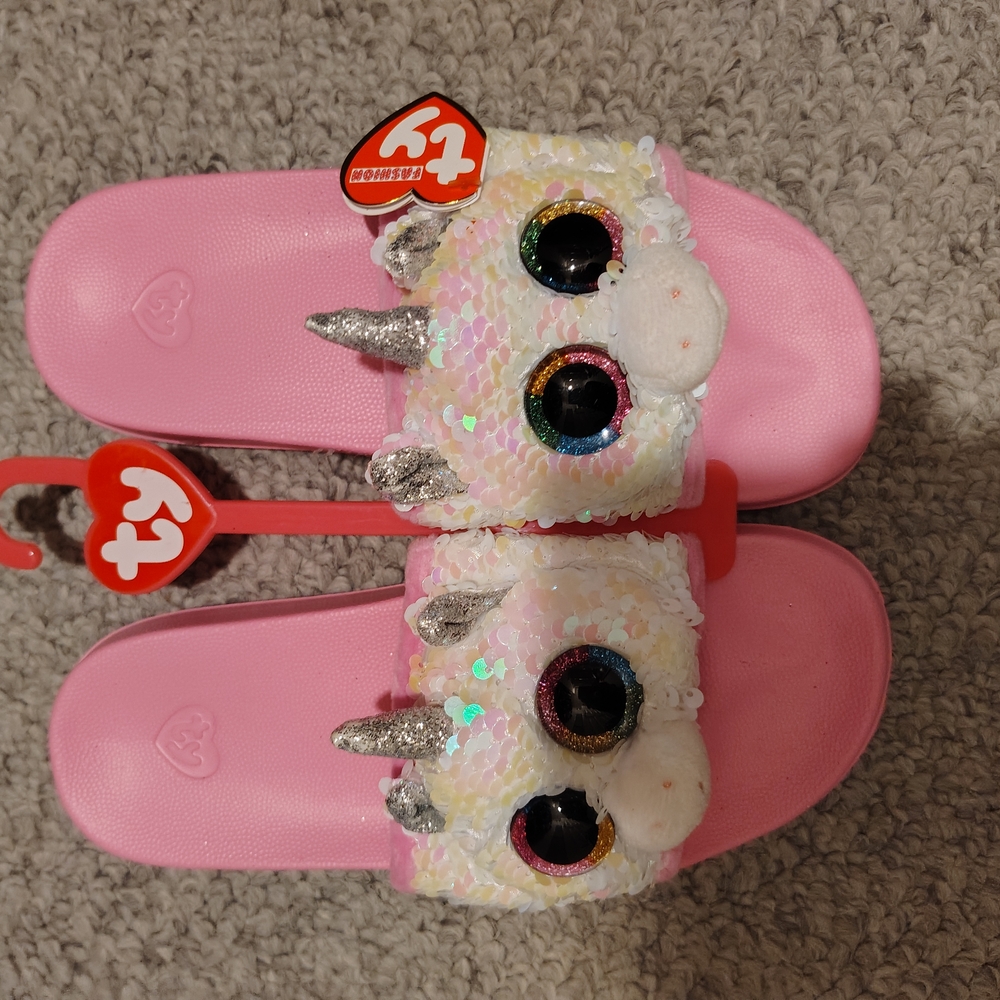 TY Kids Pink Unicorn Slide Sandals